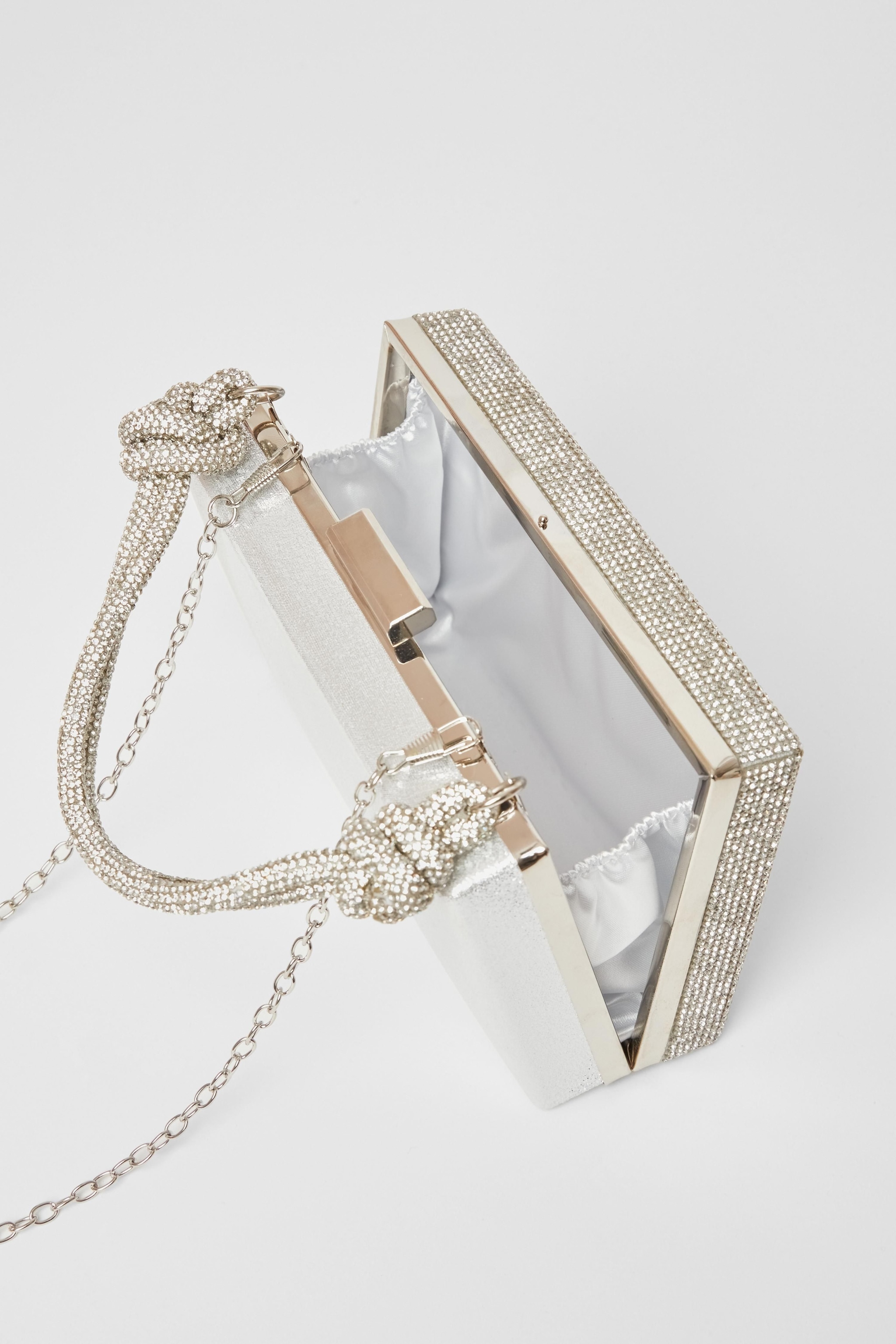 Quiz Silver Diamante Knot Top Handle Bag image 2