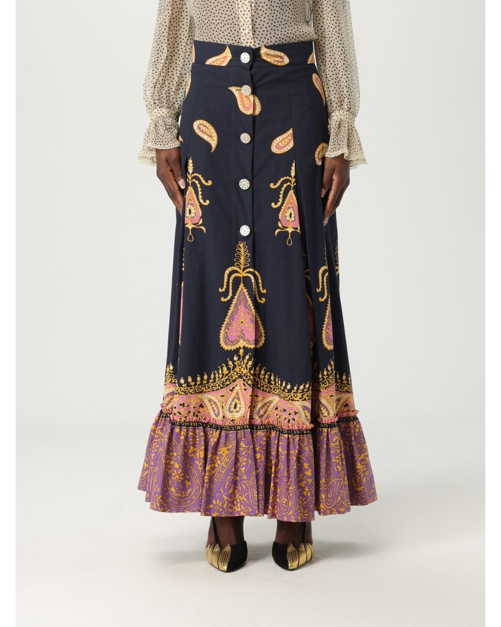 Valentino Printed Maxi Skirt Ruffle Hem Wo - Multicolor