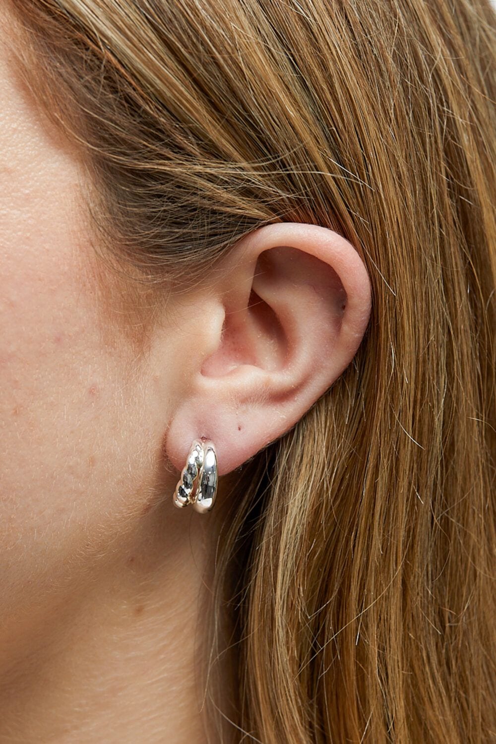 Jon Richard Jon Richard Silver Plated Stainless Steel Polished And Textured Hoop Earrings image 2