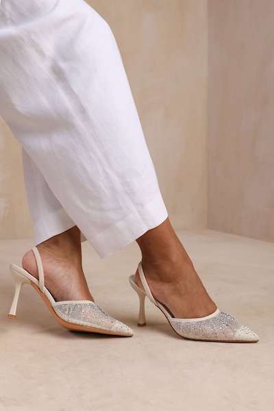 Where's That From 'California' Wide Fit Diamante Mesh Pointed Toe Sling Back Heel