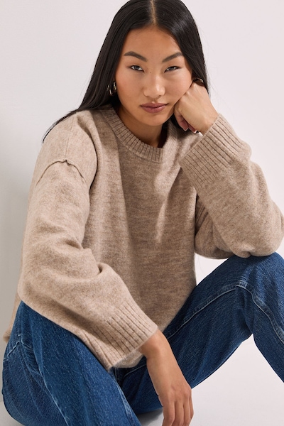 Dorothy Perkins Petite Relaxed Crew Jumper Oatmeal