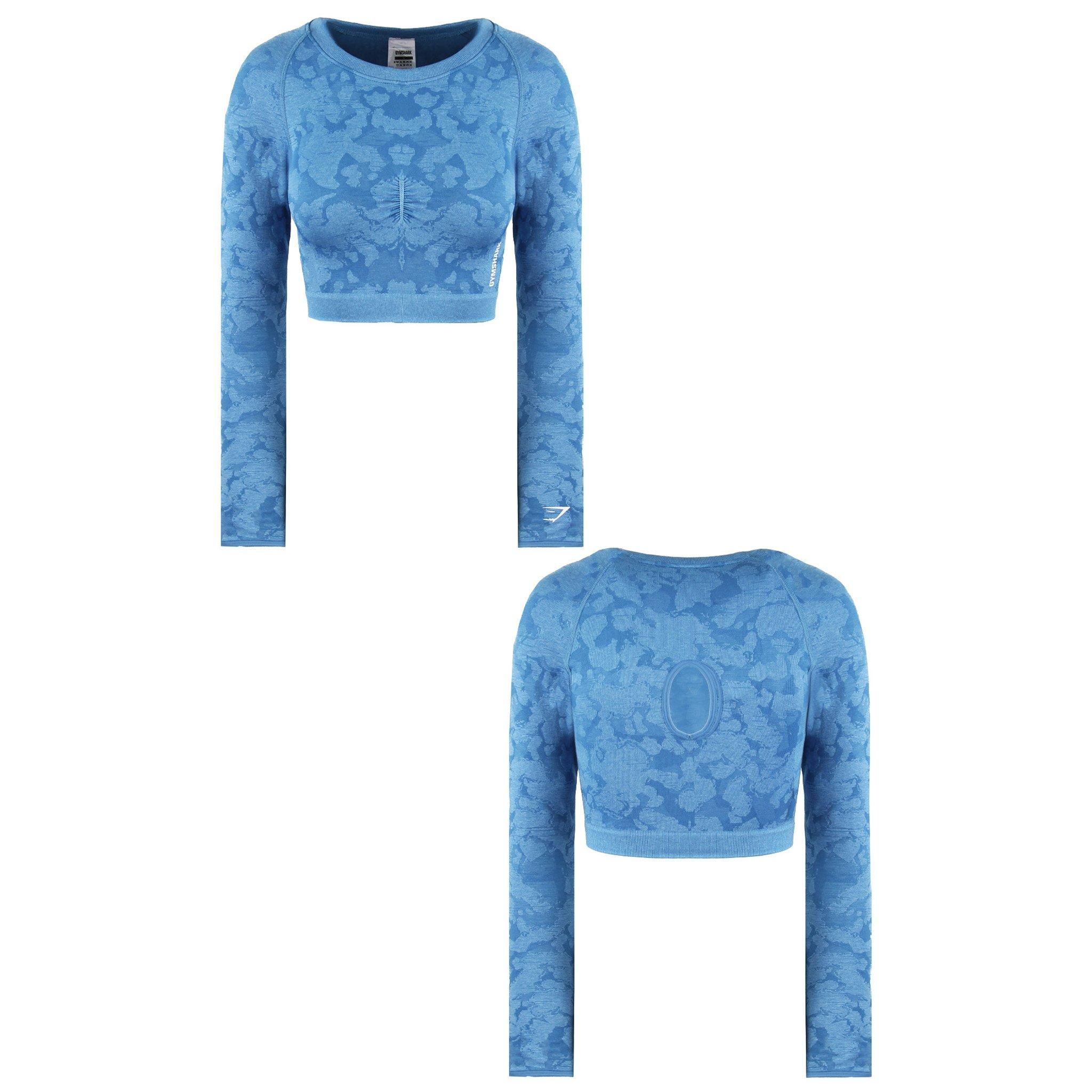 Gymshark Crew Neck Long Sleeve Adapt Camo Blue Seamless Crop Top image 3