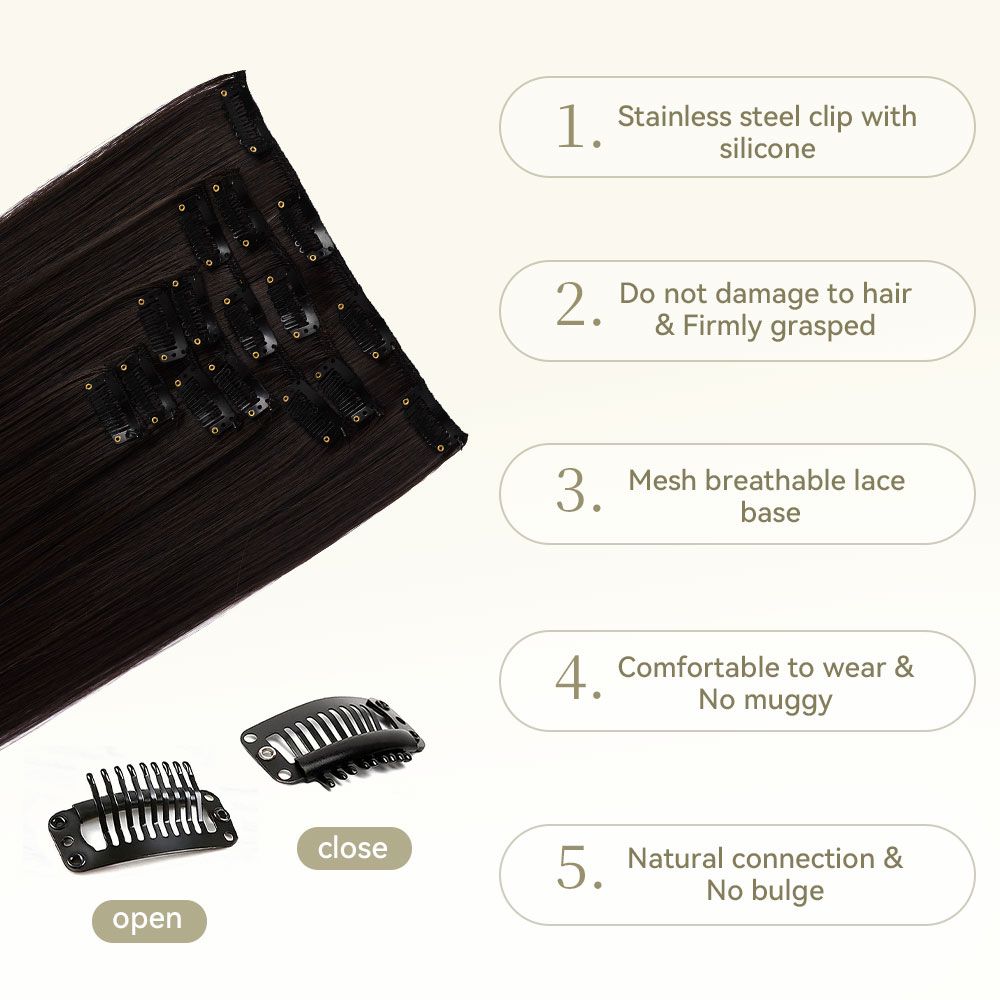 SHEONLY 7Pcs Brown Clip-In Straight Hair Extensions image 5