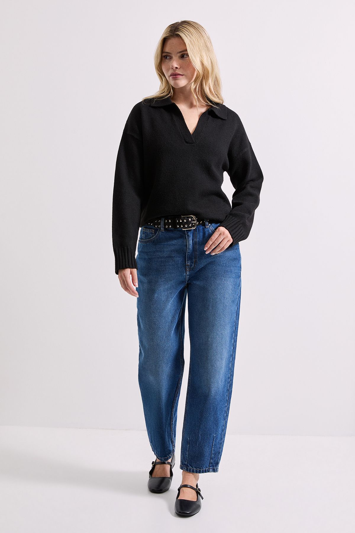 Dorothy Perkins Polo Collared Jumper Black image 2