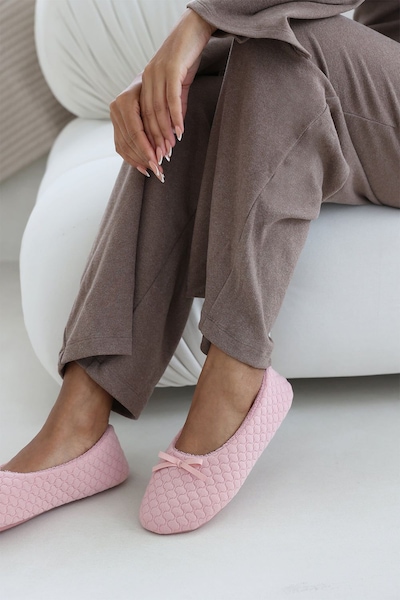 Where's That From 'Inez' Ballet Quilted Slippers with Faux Fur Lining and Bow Detail