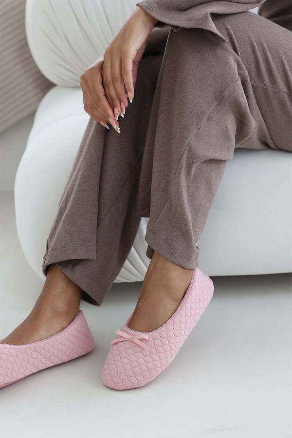 Where's That From 'Inez' Ballet Quilted Slippers with Faux Fur Lining and Bow Detail