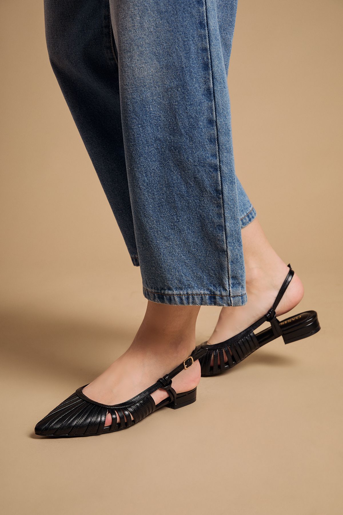 Oasis Billie Faux Leather Slingback Pointed Flat Shoes Black image 1