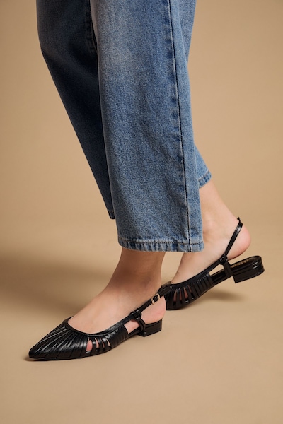 Oasis Billie Faux Leather Slingback Pointed Flat Shoes Black