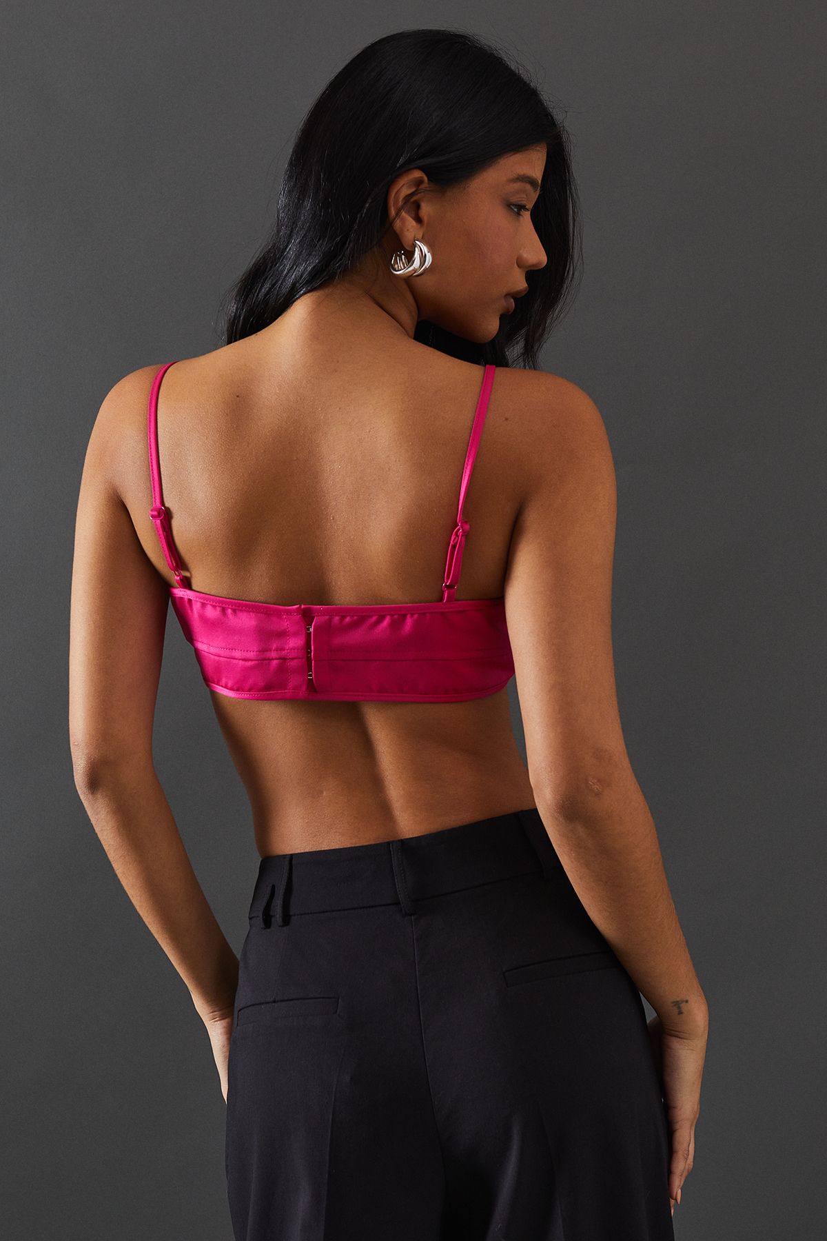 Warehouse Heavy Satin Strappy Seaming Bralette Hot Pink image 3
