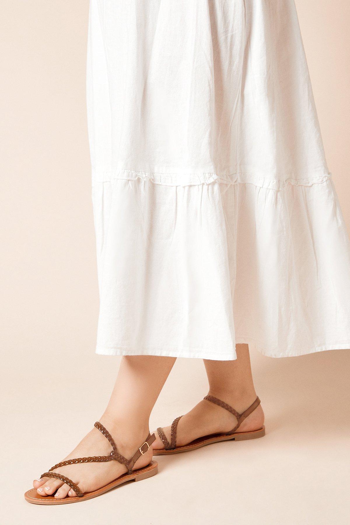 Dorothy Perkins Jamie Plaited Asymmetric Strap Flat Sandals Tan image 1