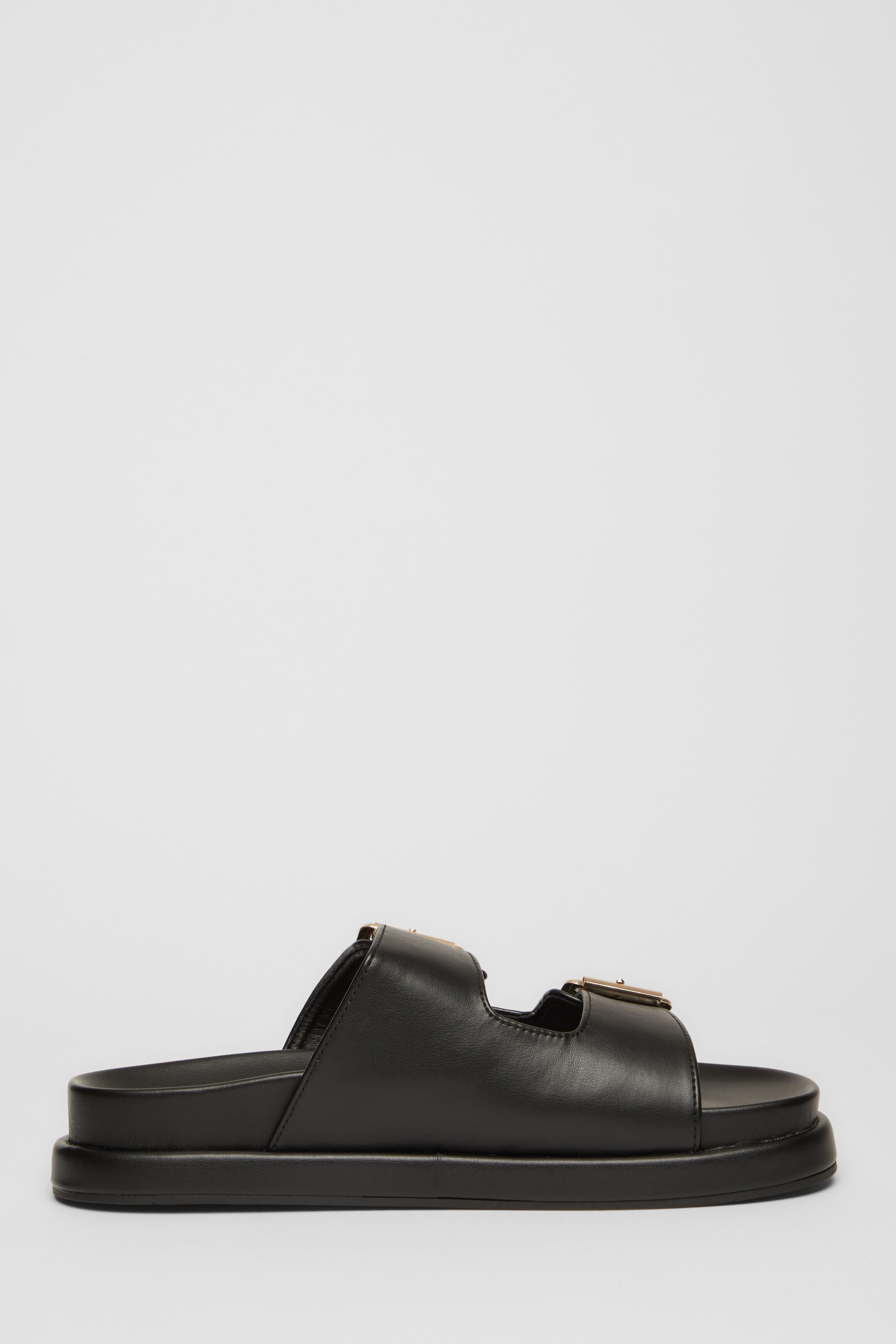 Quiz Black Faux Leather Flat Sandals image 5