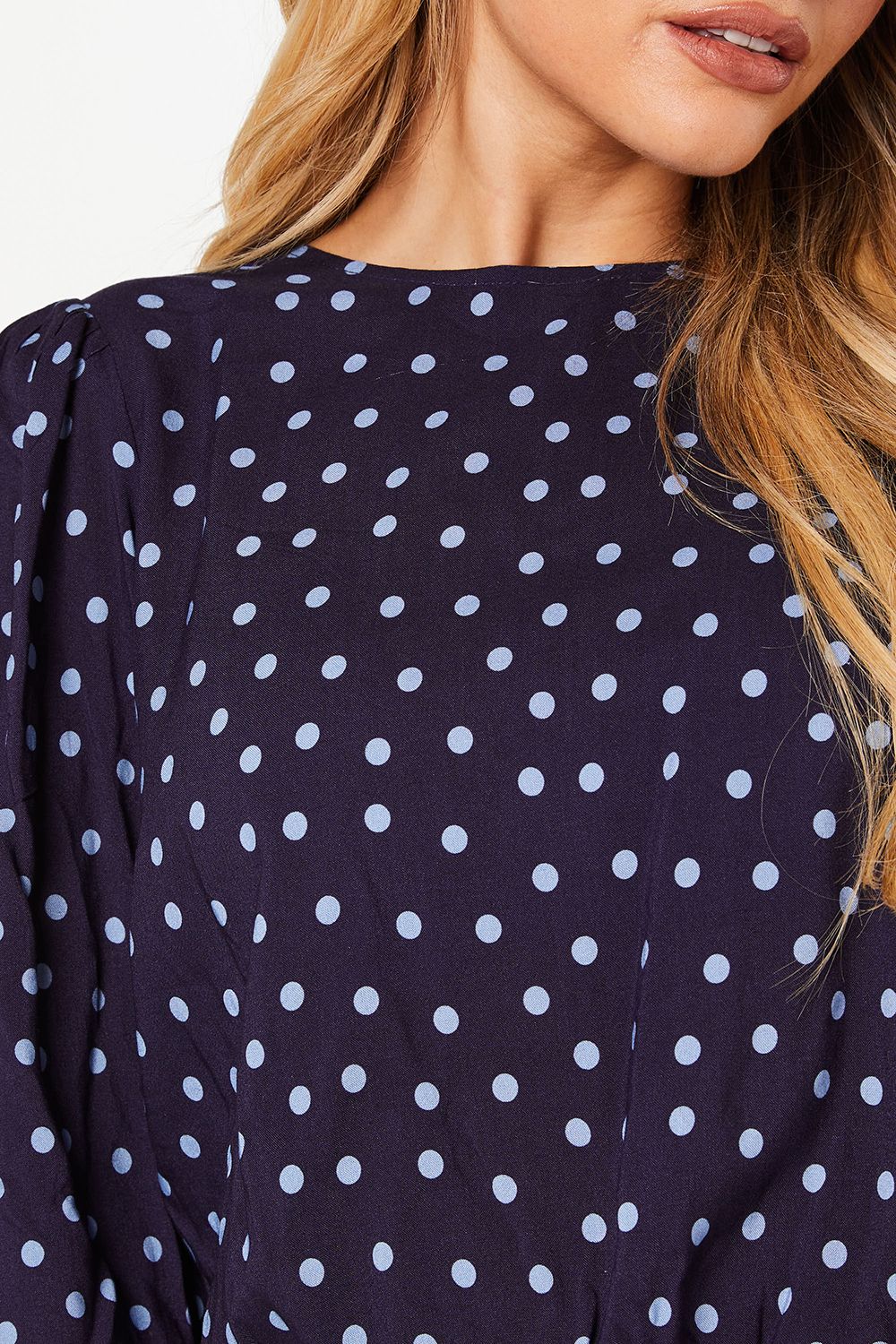 Dorothy Perkins Blue Spot Shirred Hem Long Sleeve Blouse Blue image 5