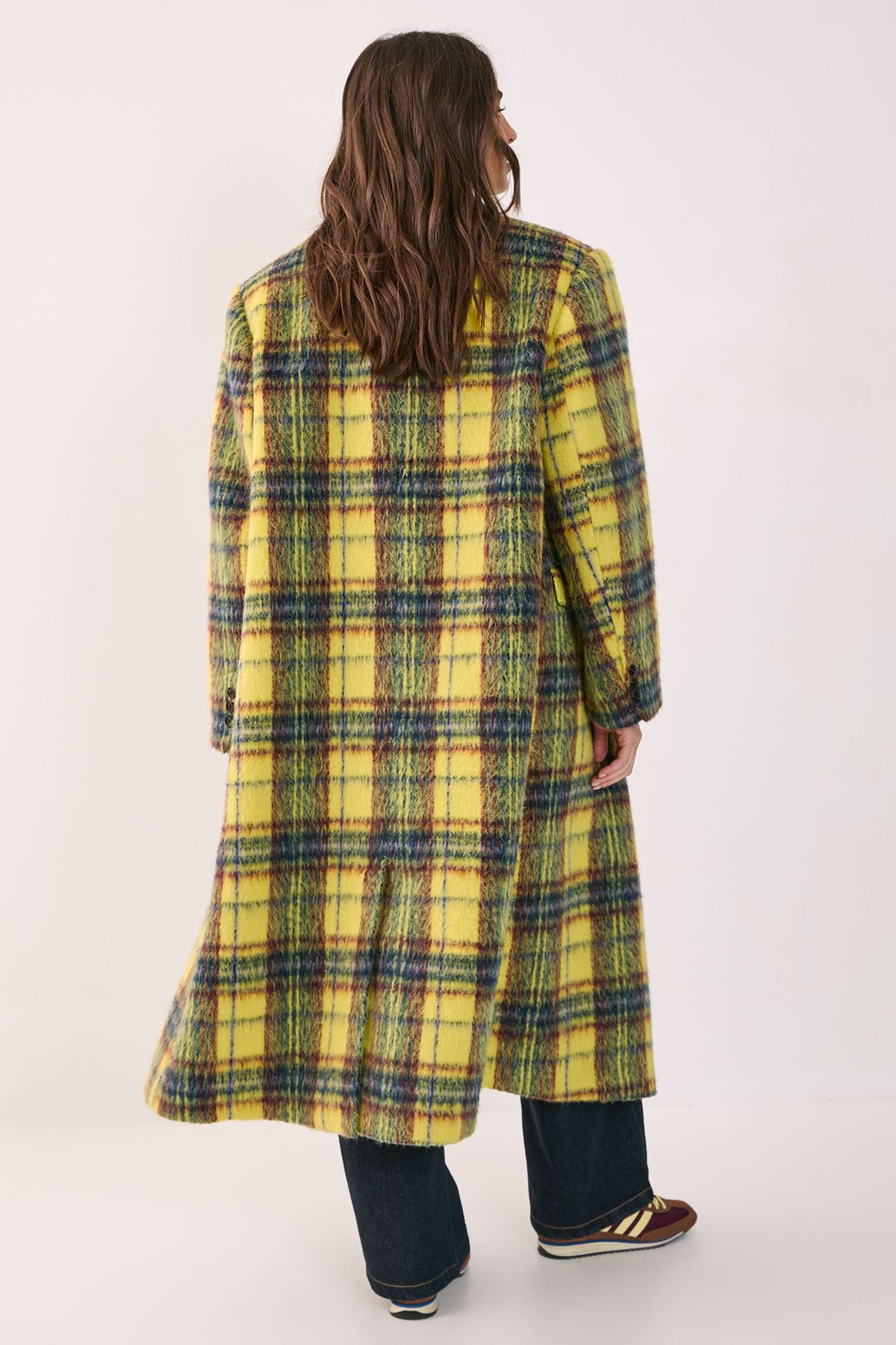 NastyGal Checked Brushed Maxi Coat Yellow image 4