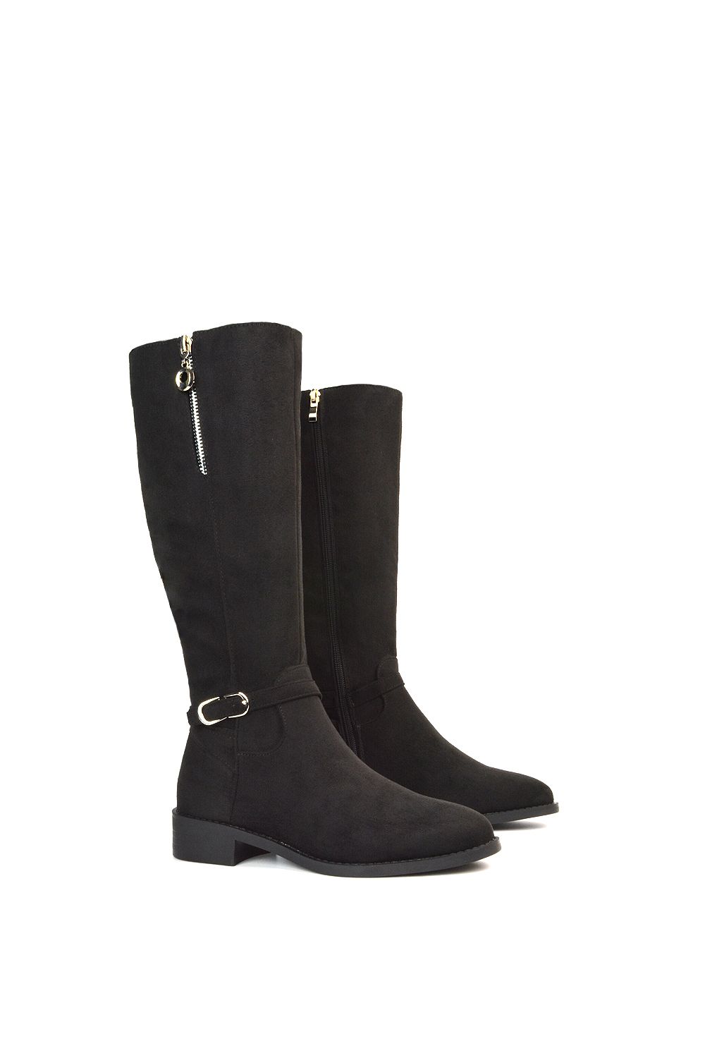 XY London 'Georgina' Knee High Boots Low Heel Zip Up Calf Riding Biker With Ankle Strap image 6