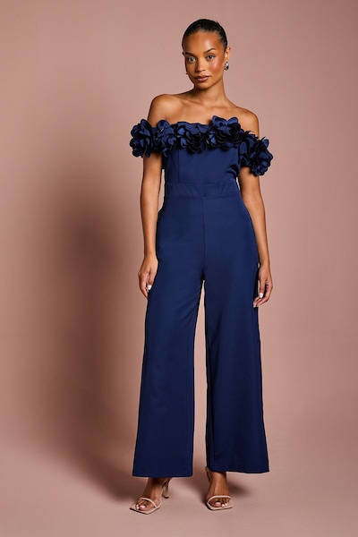 Coast Petite 3D Flower Bardot Jumpsuit Navy