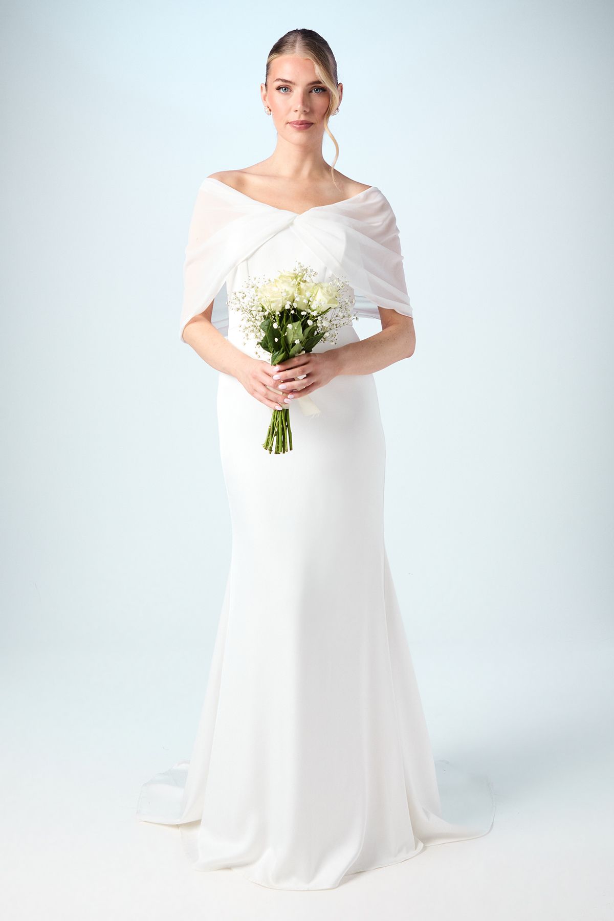 Coast Chiffon Bardot Satin Maxi Wedding Dress with Drape Detail Ivory