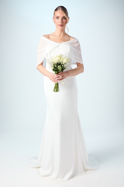 Coast Chiffon Bardot Satin Maxi Wedding Dress with Drape Detail Ivory