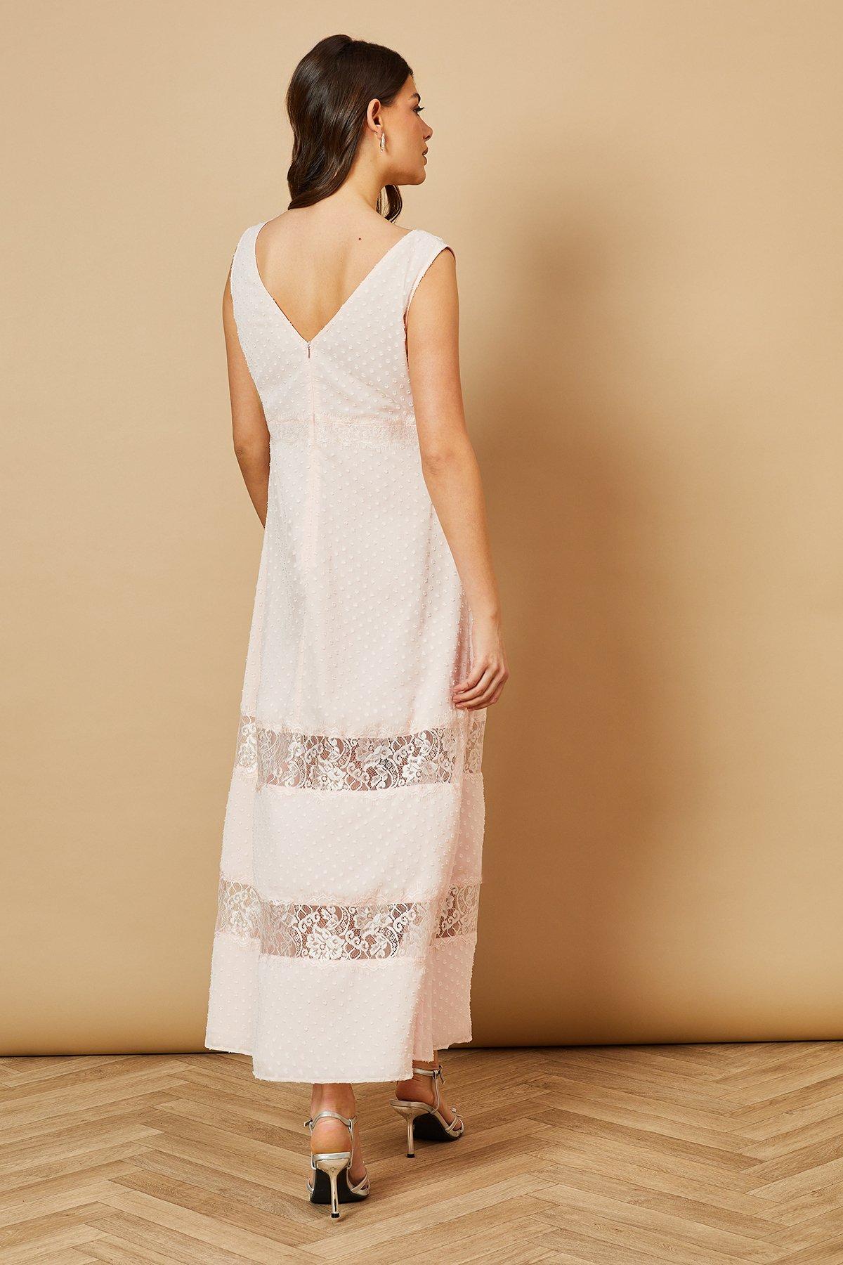 Oasis Dobby Chiffon Lace Insert Midi Dress Blush image 3
