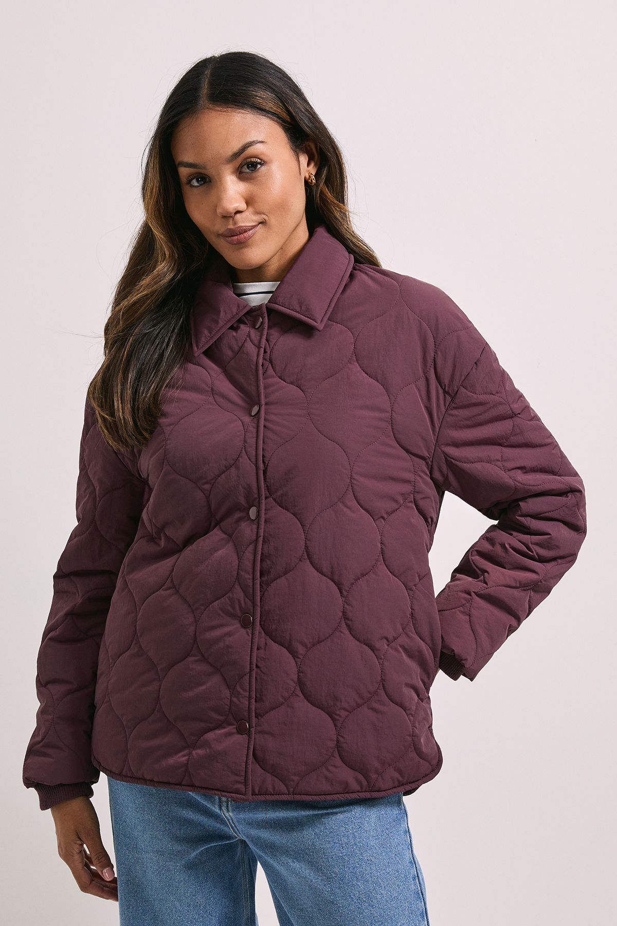 Dorothy Perkins Quilted Collared Jacket Berry image 1