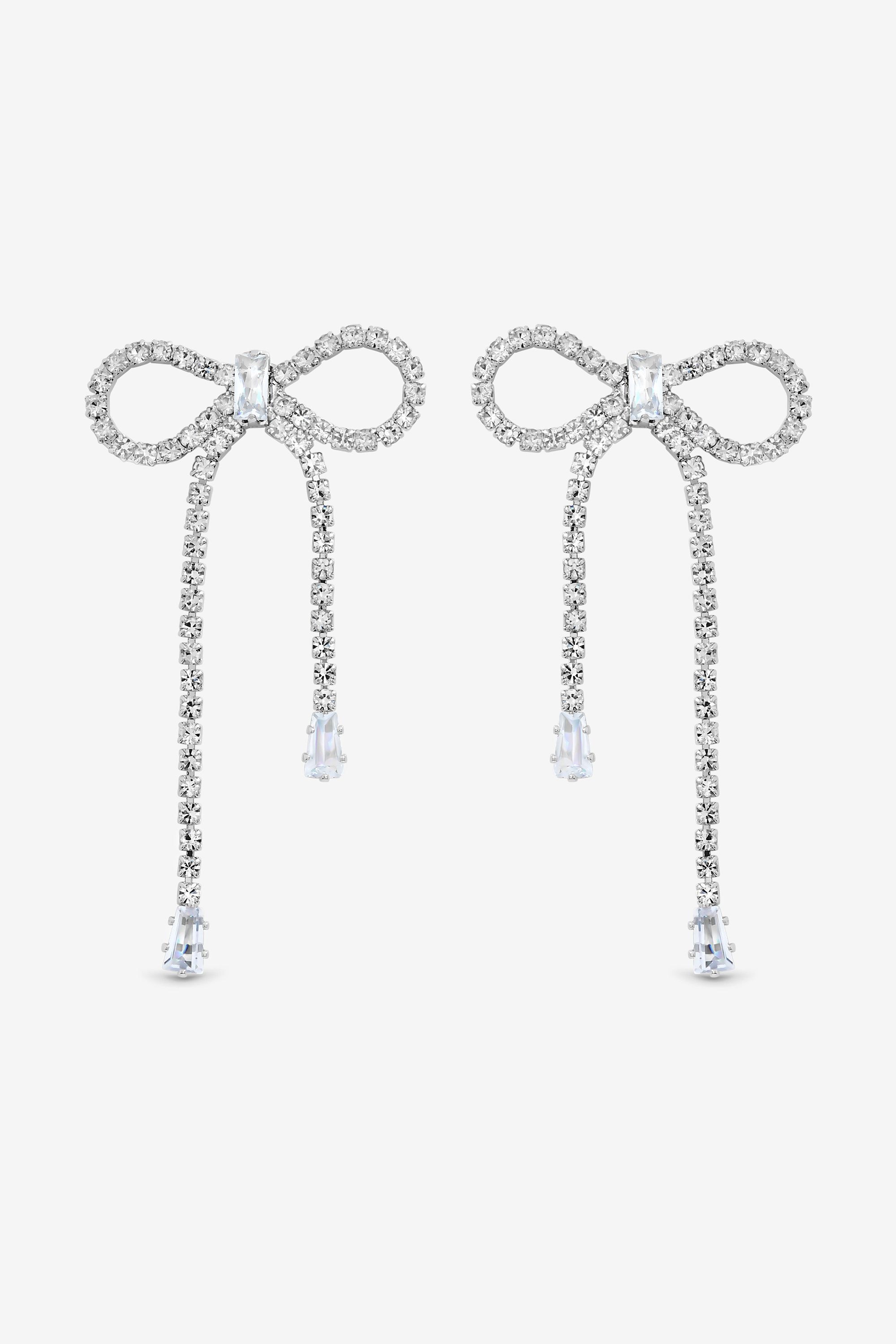 Jon Richard Silver Plated Crystal Statement Bow Drop Earrings image 1