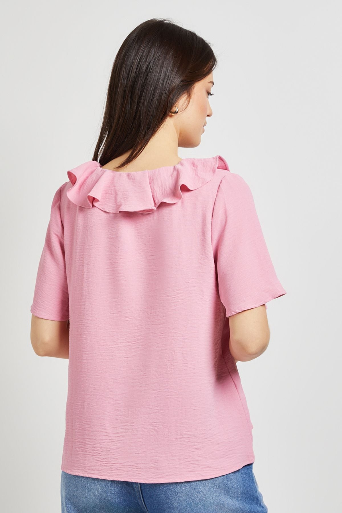 Dorothy Perkins Ruffle Neck Angel Sleeve Top Blush image 3