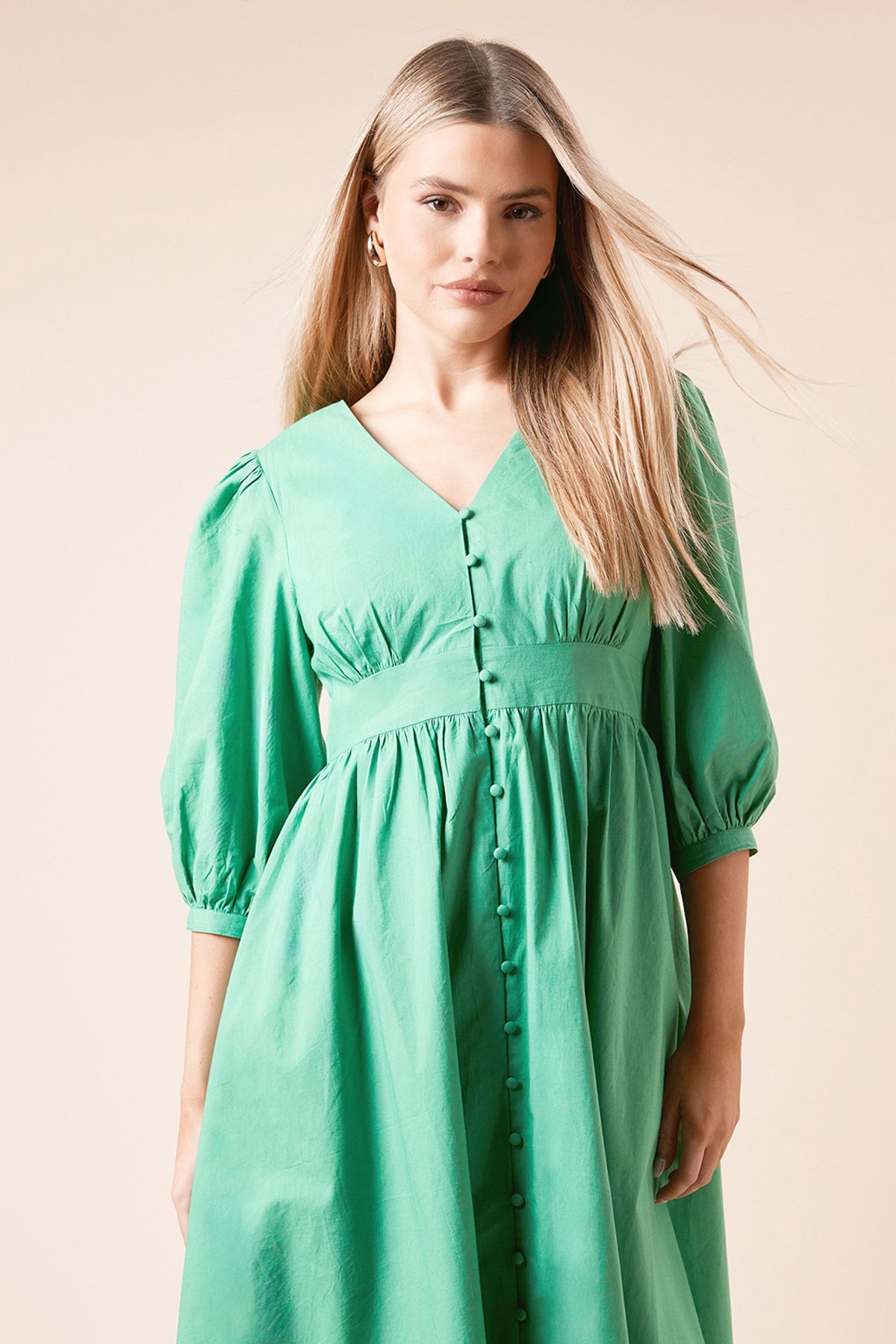 Dorothy Perkins Button Front Long Sleeve Poplin Shirt Dress Green image 4
