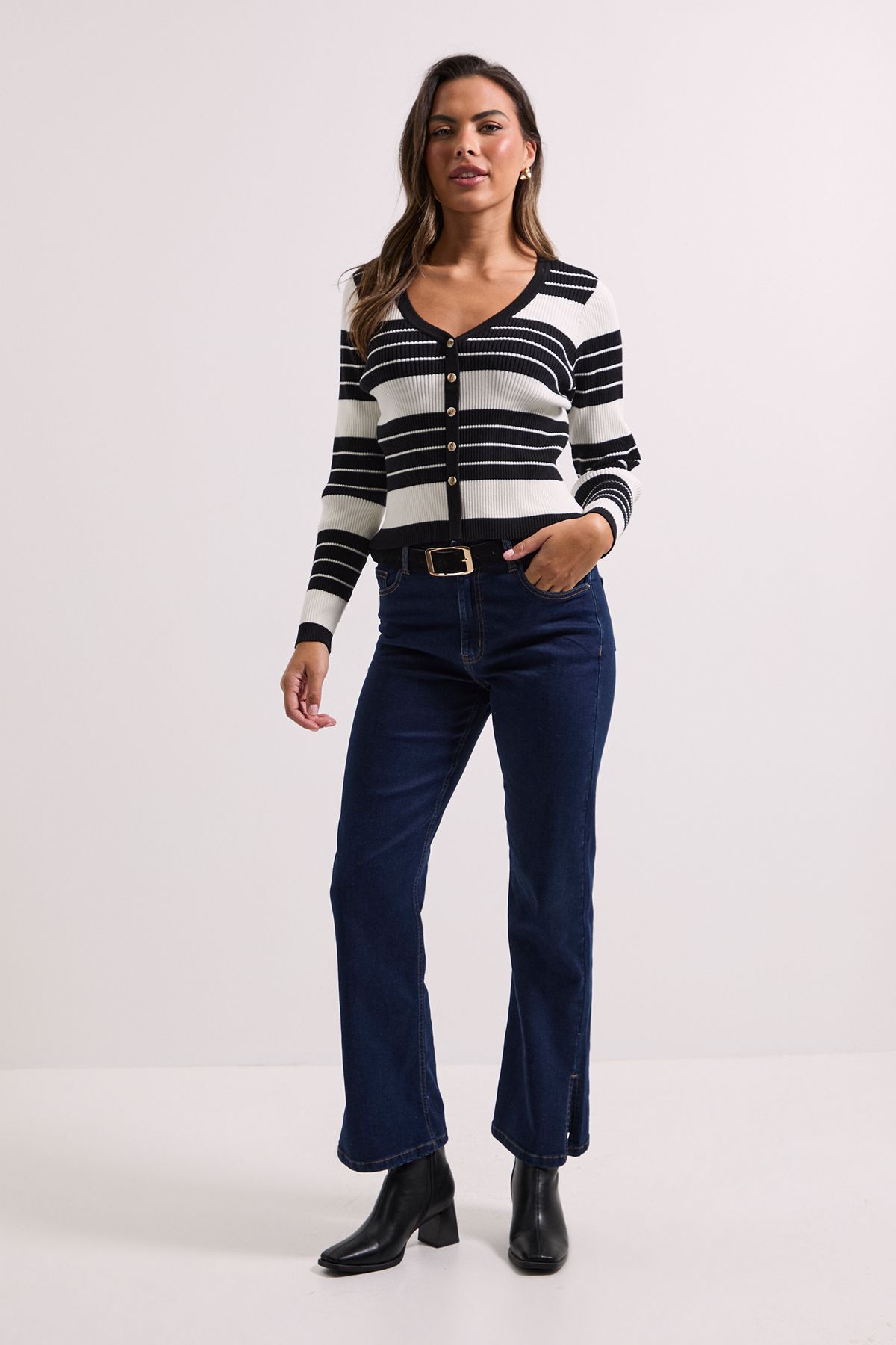 Dorothy Perkins Black Stripe Placement Knitted Top Mono image 2