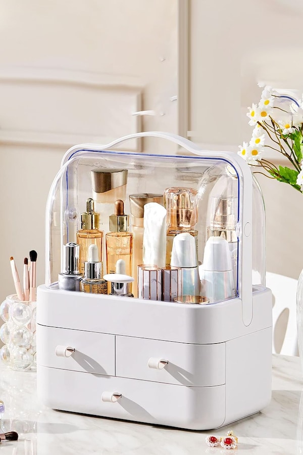 Living and Home 39CM High Cosmetic Organizer Makeup Storage Box With 3 Drawers And Transparent Lid