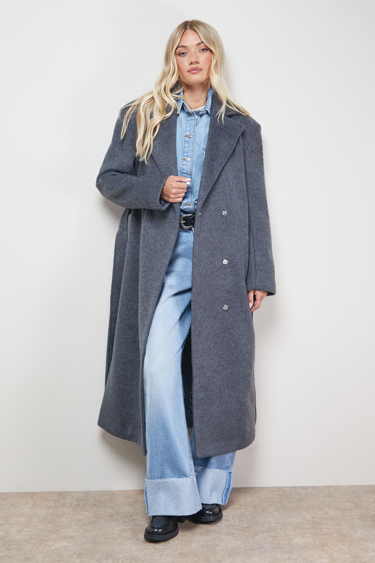 Oasis Brushed Belted Coat Grey