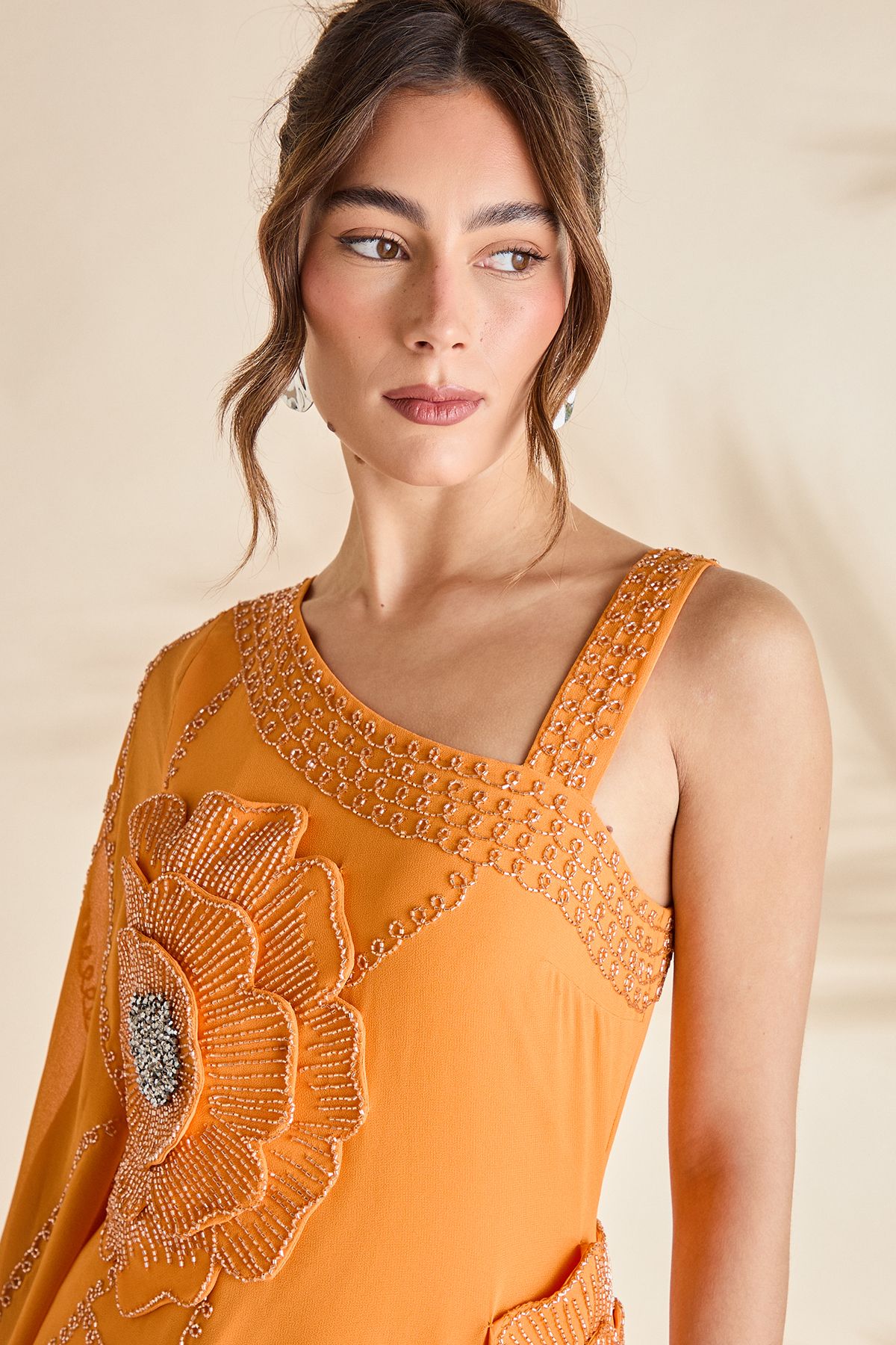 Coast One Shoulder Embellished Mini Dress With Fringing Orange image 4