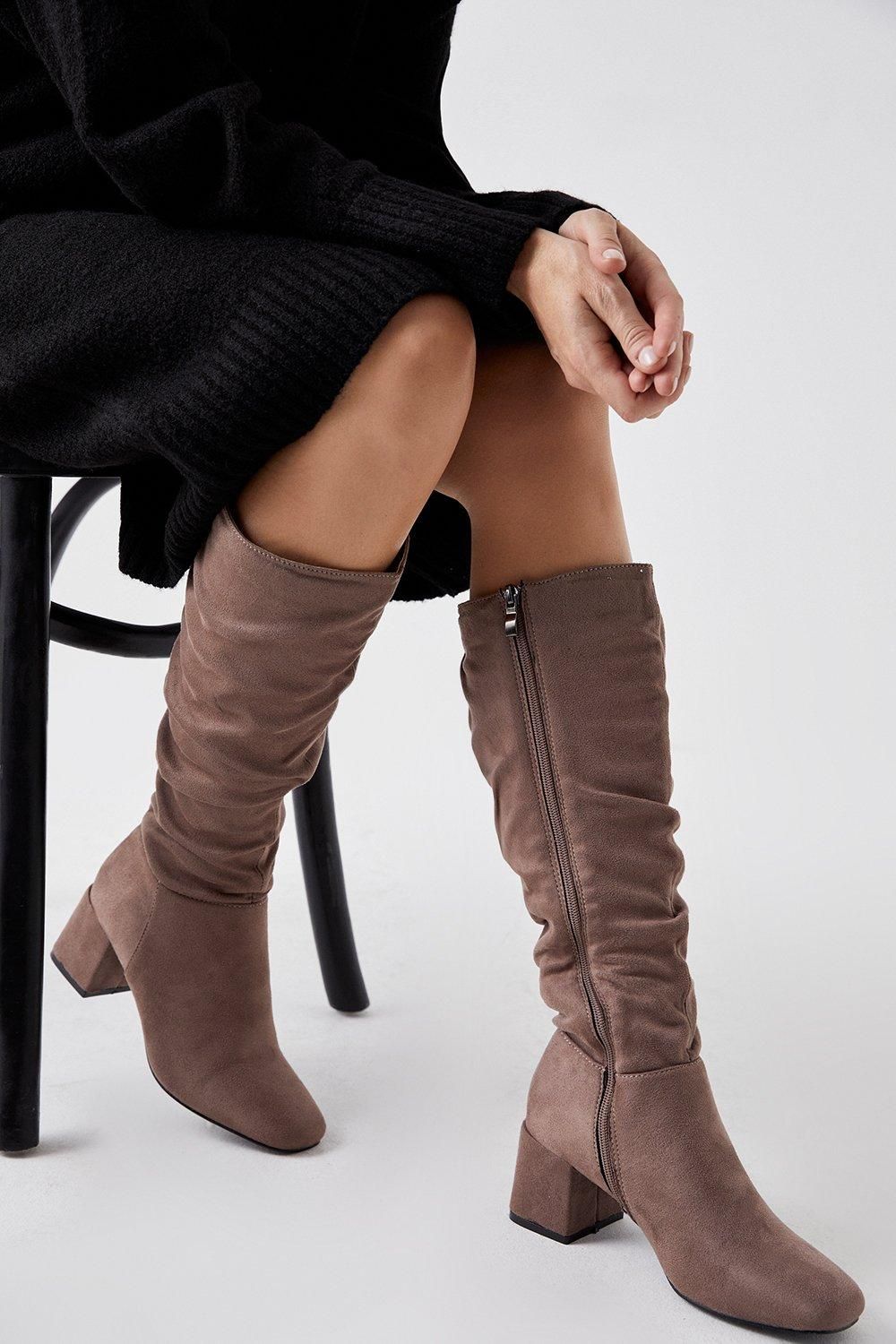 Dorothy Perkins Kaya Ruched Knee High Boots Taupe
