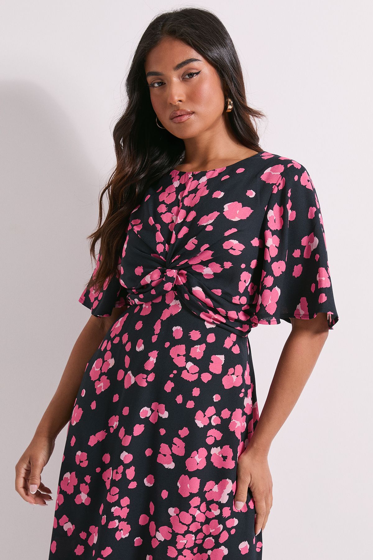 Dorothy Perkins Petite Animal Twist Front Angel Sleeve Midi Dress Animal image 2