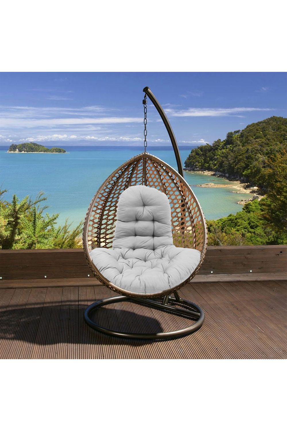 Living and Home Outdoor T-Shaped Egg Chair Cushion Hanging Swing Chair Pad,Light Grey image 2