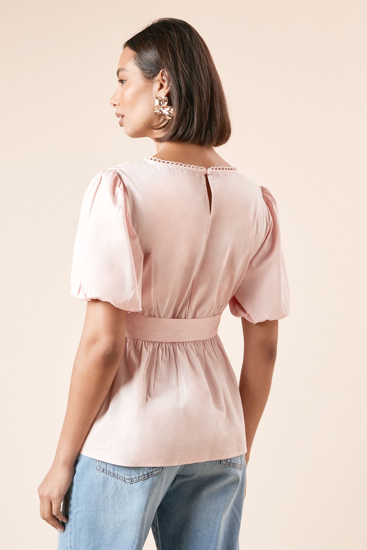 Dorothy Perkins Scallop Trim Wrap Poplin Blouse Pink image 3