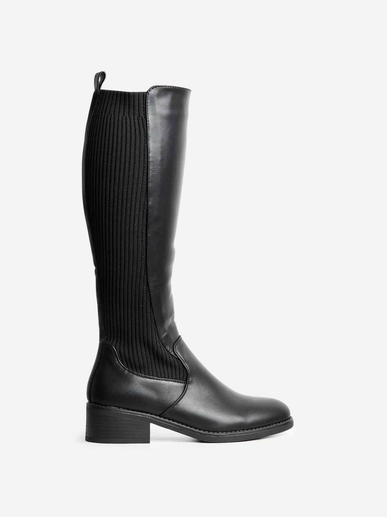 Linzi Renae Black Faux Leather Classic Riding Style Boot