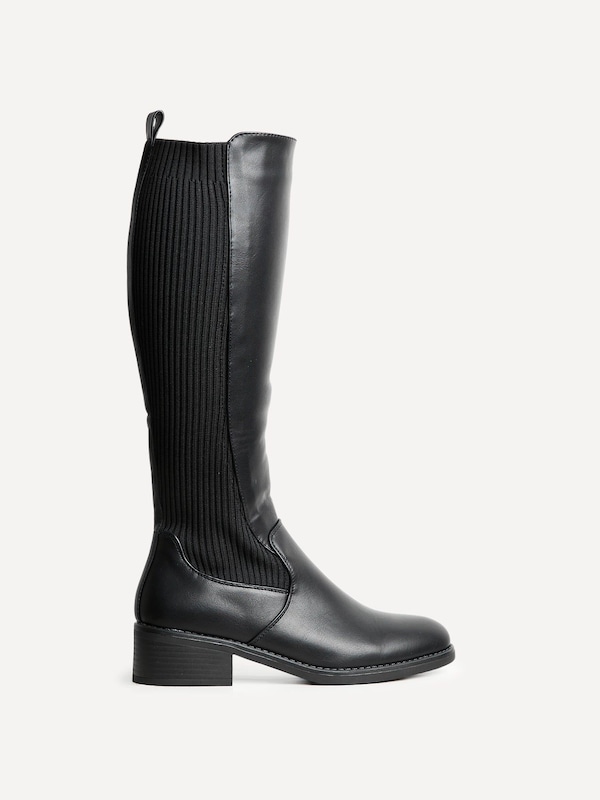 Linzi Renae Black Faux Leather Classic Riding Style Boot