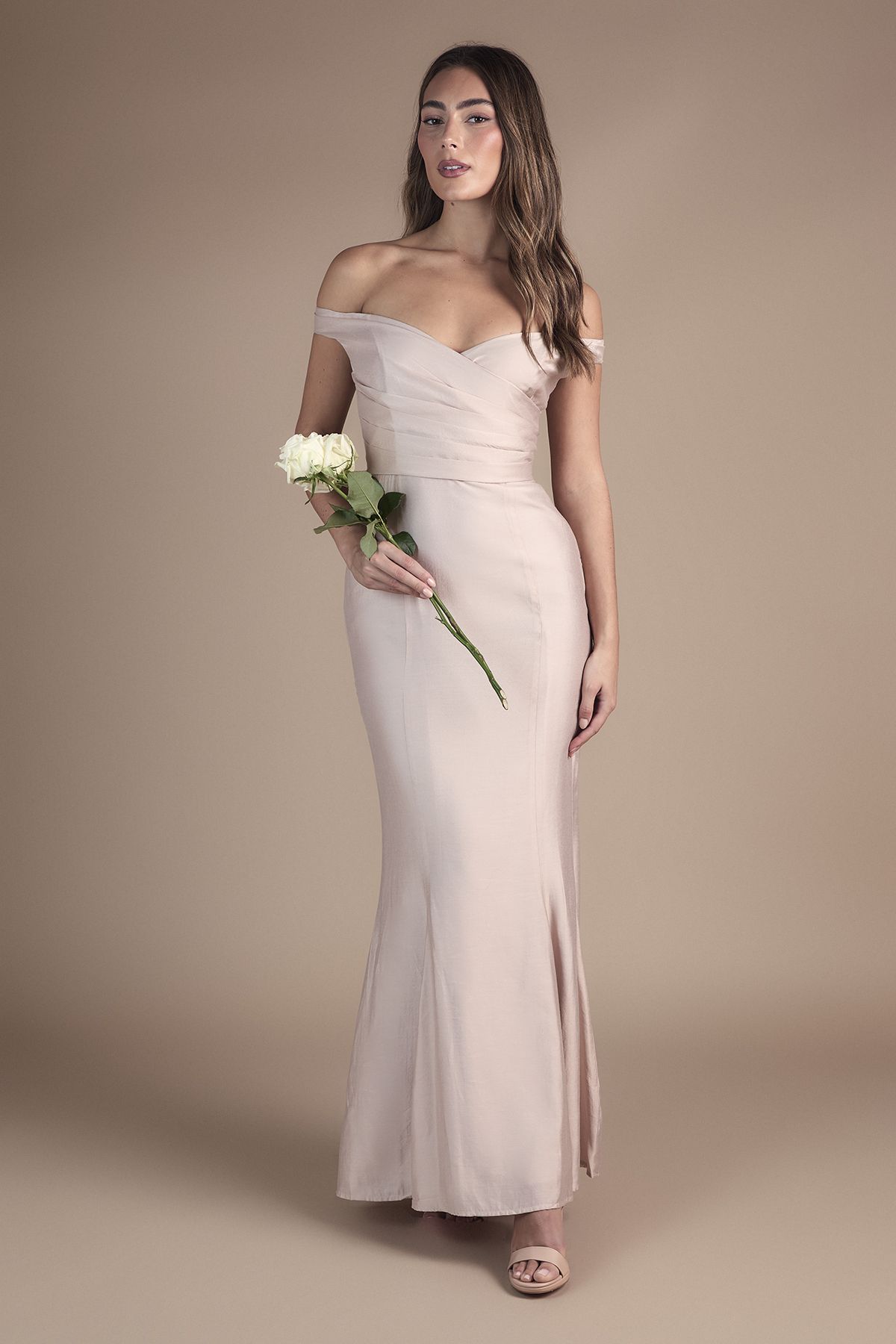 Coast Bardot Gathered Satin Fishtail Bridesmaid Dress Blush