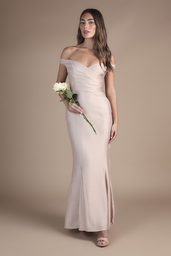 Coast Bardot Gathered Satin Fishtail Bridesmaid Dress Blush