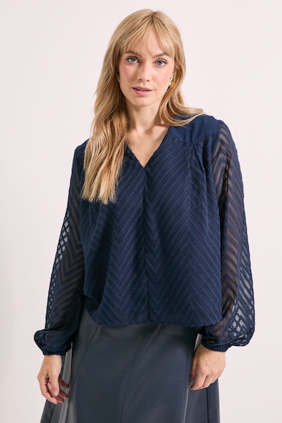 Principles Navy Western Yoke Jacquard Blouse Navy
