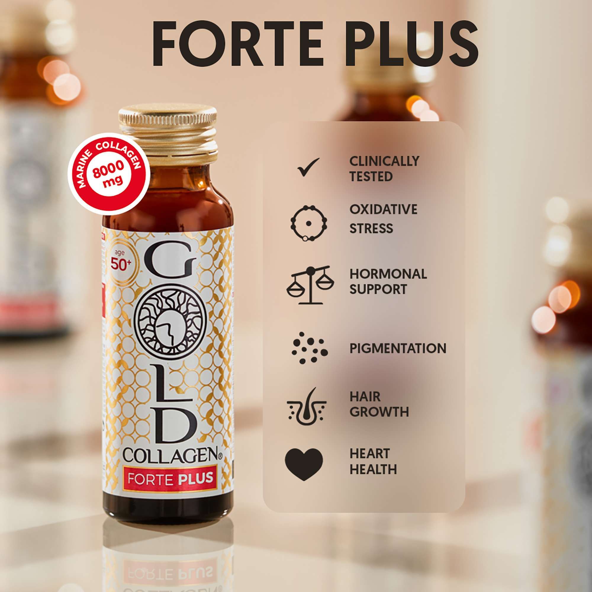 Gold Collagen Liquid Supplement Forte Plus Extra Strength, Skin Health & Hair Growth Liquid Supplement For 50+ 10 x 50ml image 3