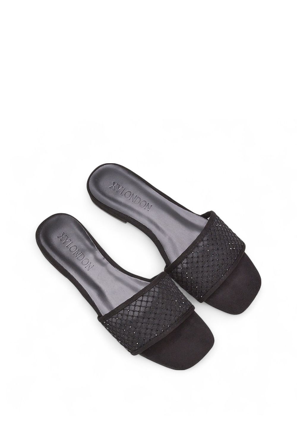 XY London 'Gabrielle' Flat Slip On Open Toe Diamante Slider Mule Sandals image 5