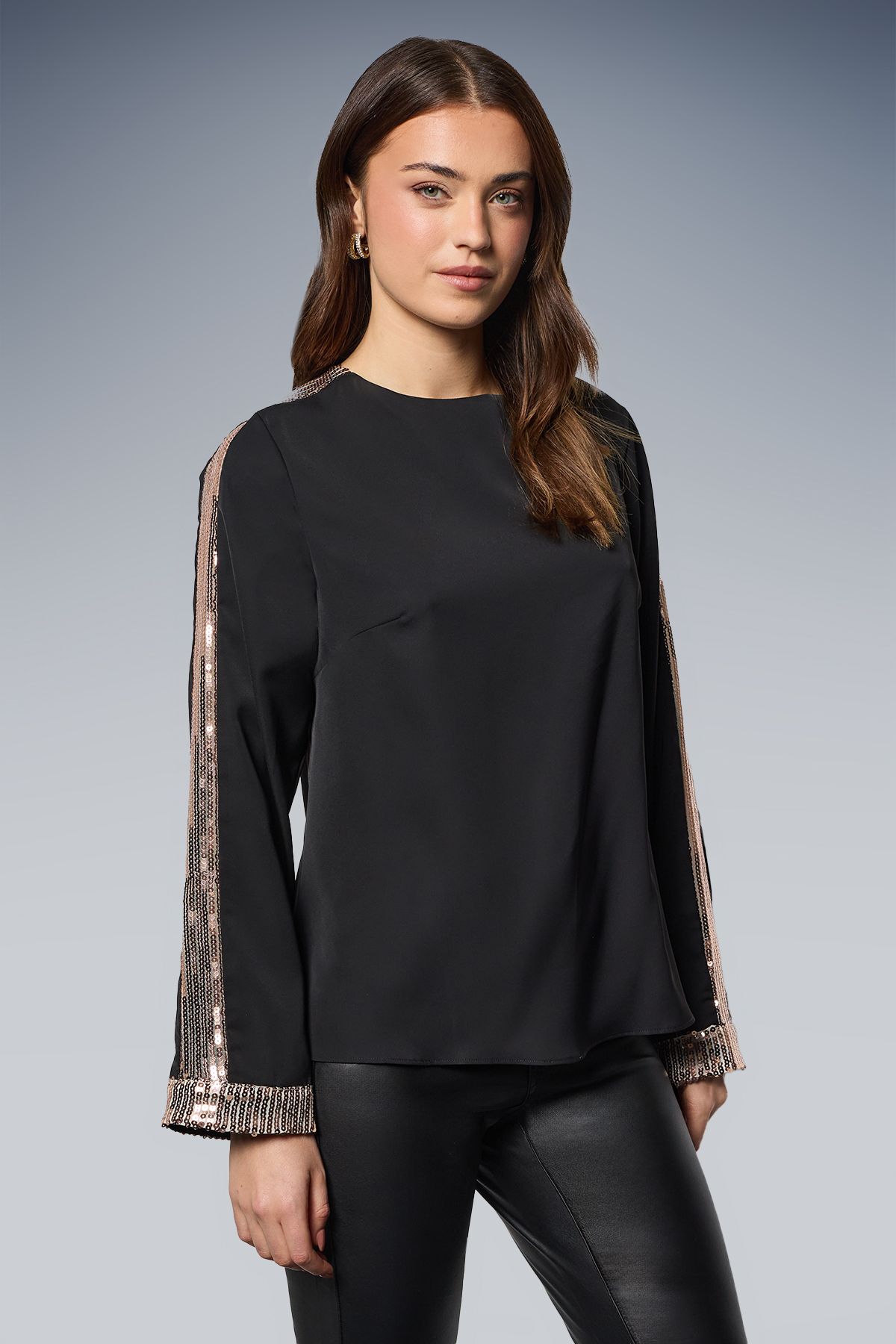 Dorothy Perkins Long Sleeve Sequin Blouse Black image 2