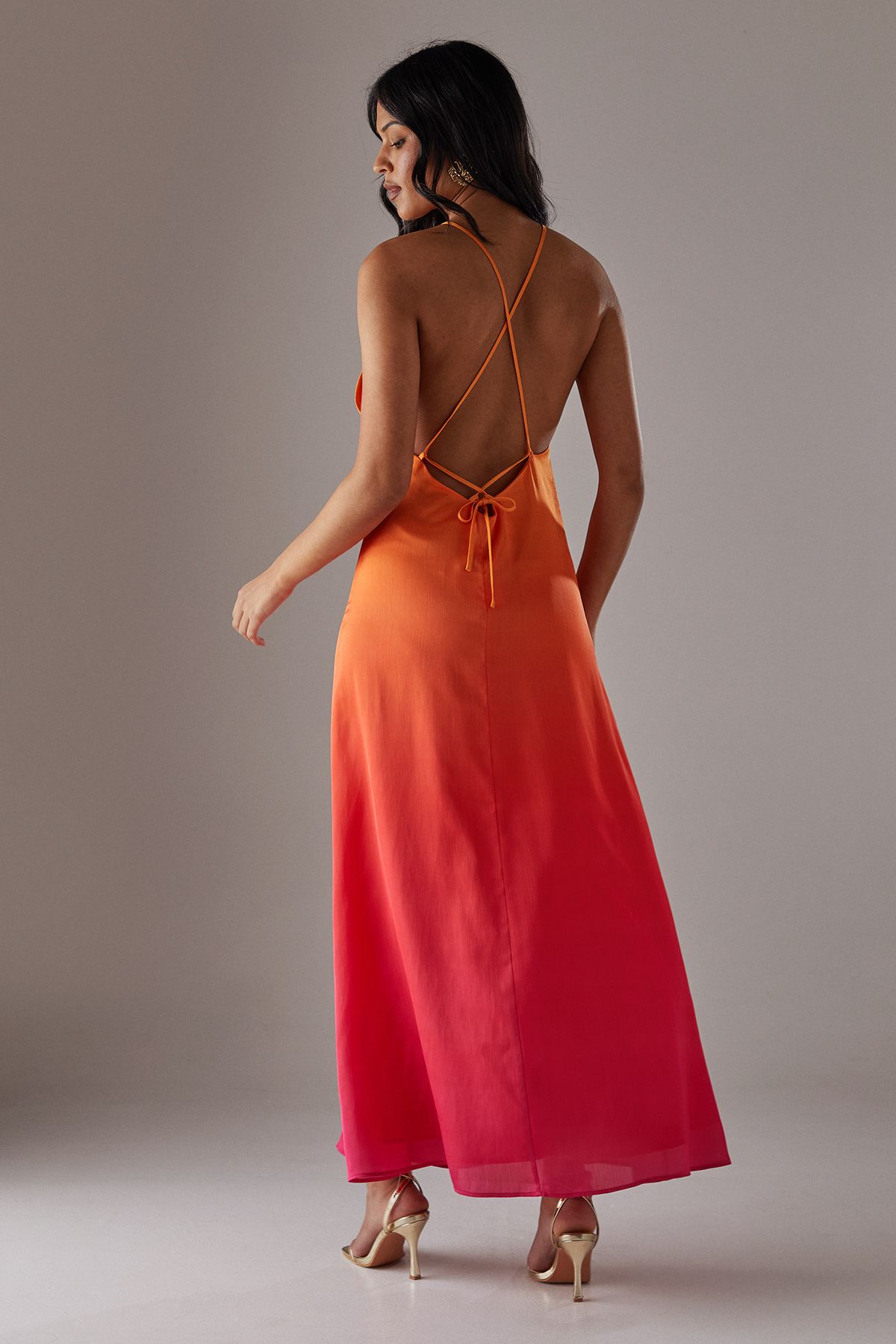 Warehouse Ombre Strappy Satin Maxi Sundress Pink image 4