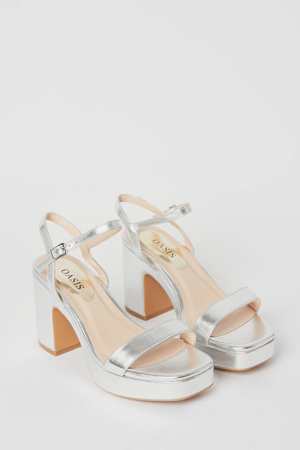 Oasis Maddie Platform High Block Heeled Sandals Silver image 3