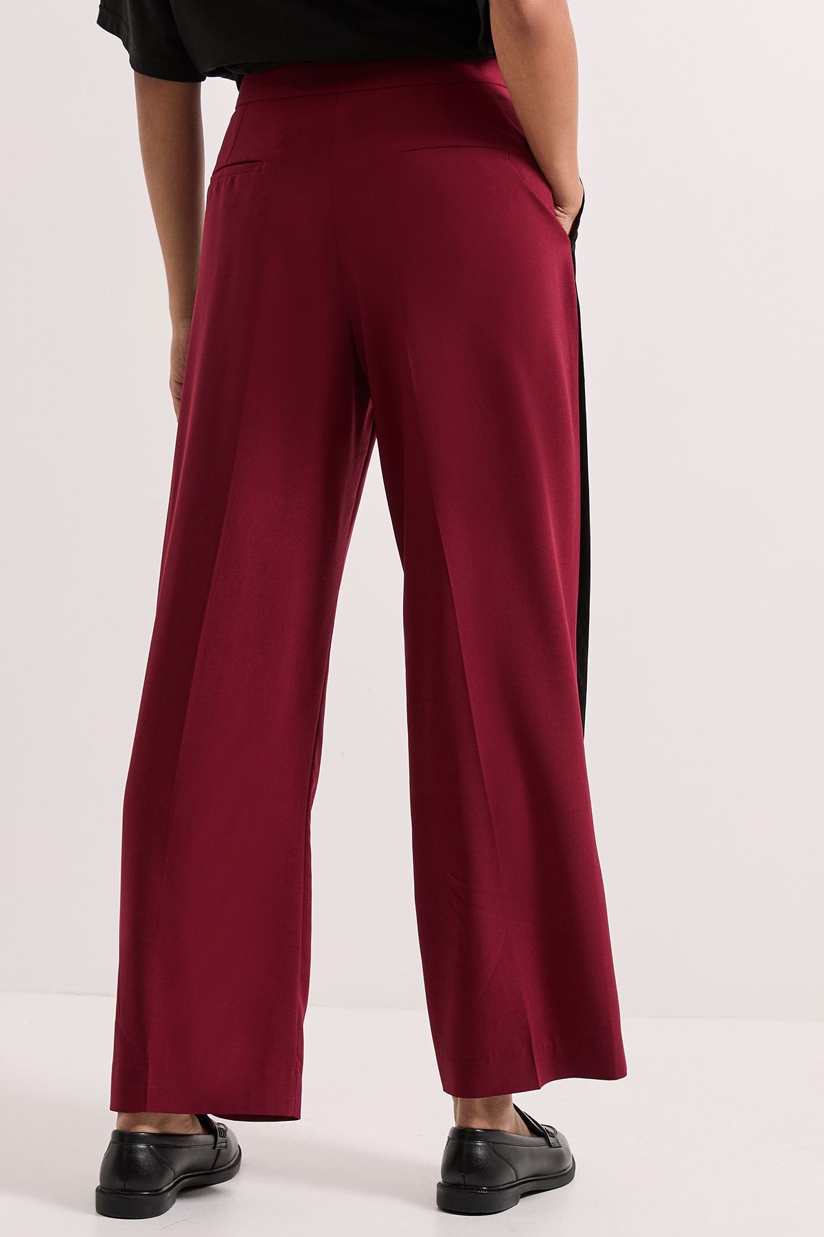 Dorothy Perkins Stripe Detail Belted Straight Leg Trouser Burgundy image 3