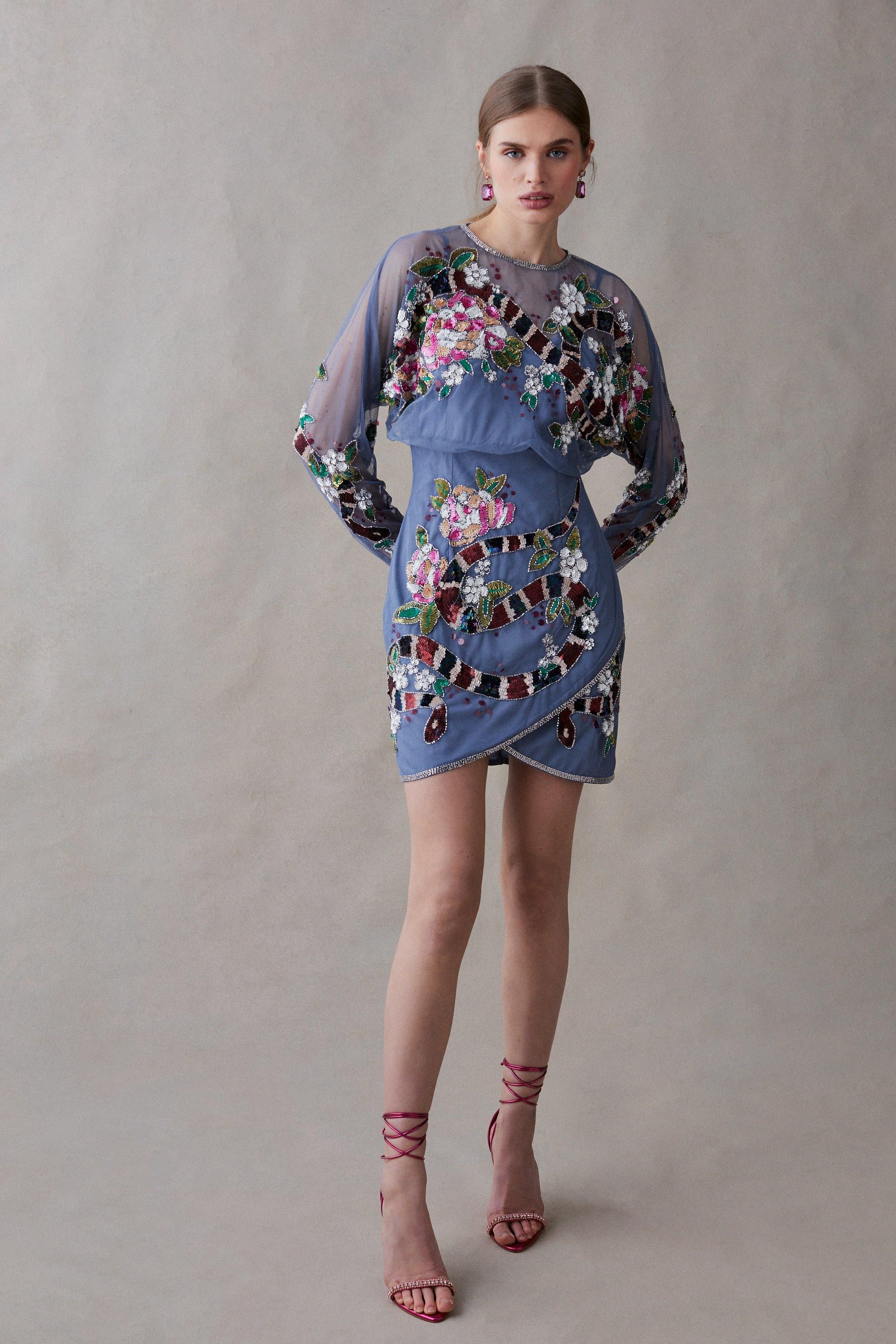 Coast Premium Hand Embellished Mini Dress Blue image 5