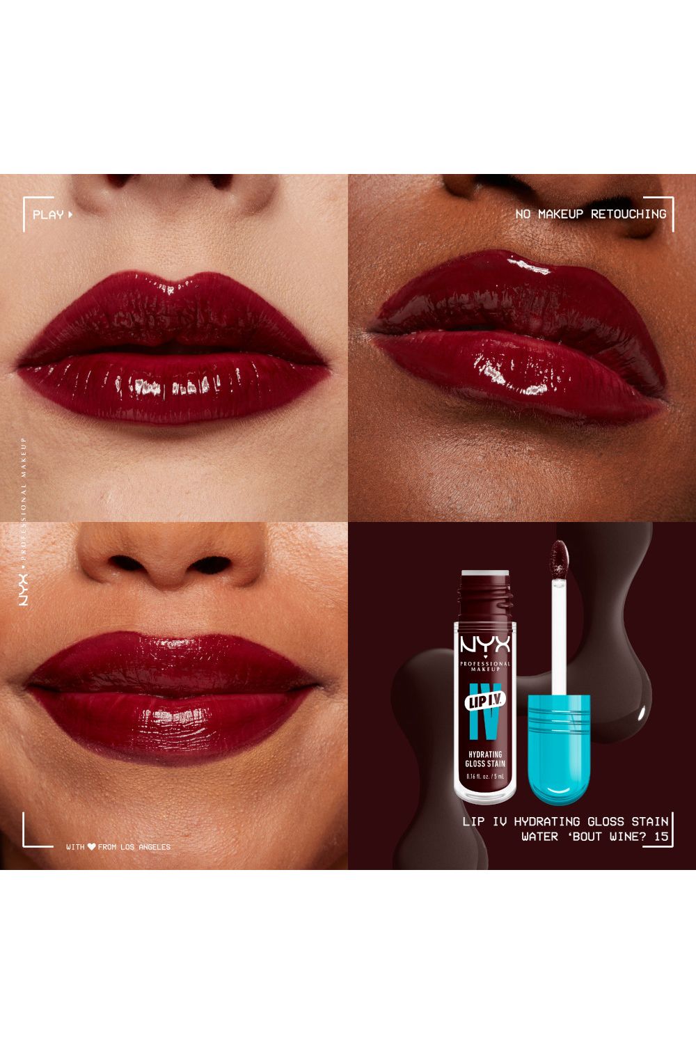 NYX Professional Makeup Lip IV Hydrating Gloss Stain, Lip Gloss 5ml Water Bout Wine image 4
