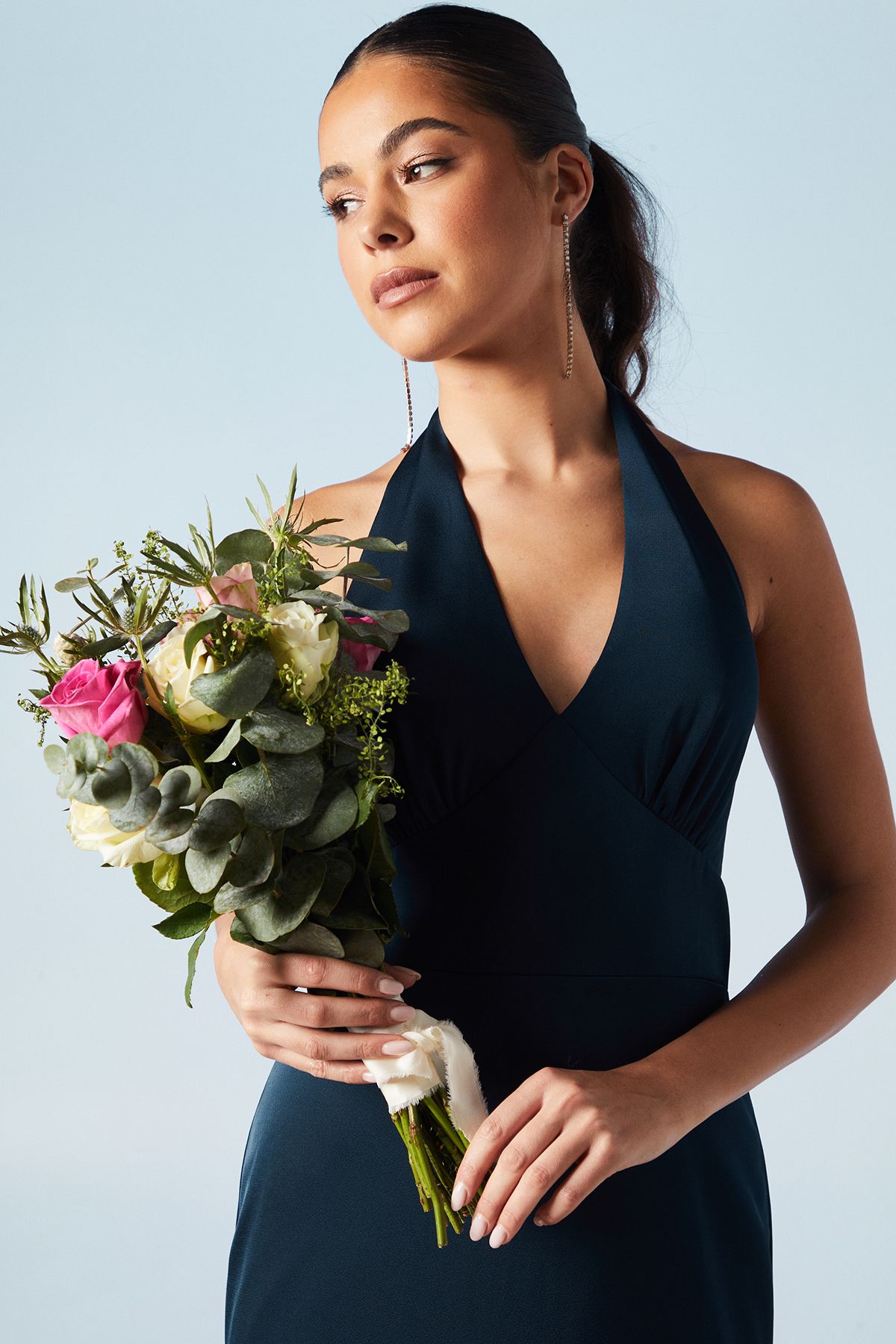 Coast Halterneck Satin Bridesmaid Dress Navy image 2