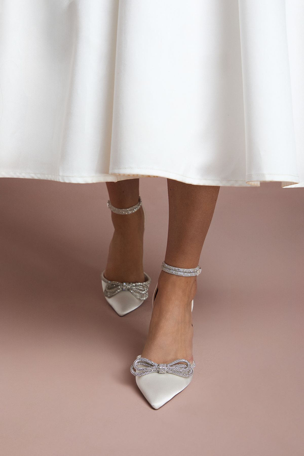 Coast Bridal Krissy Satin Diamante Bow High Stiletto Heel Court Shoes White image 2