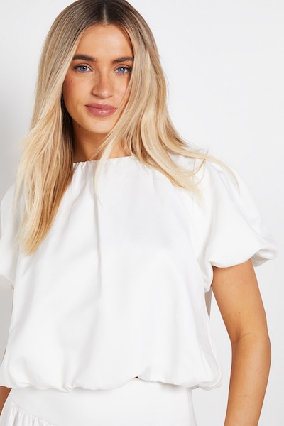 Dorothy Perkins Bubble Hem Crew Neck Top White